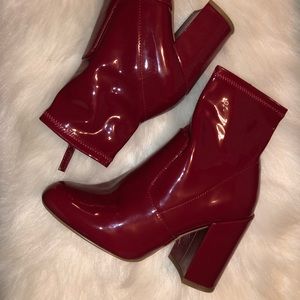 Red patent leather Steve Madden booties
